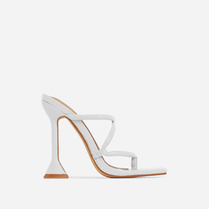 Cello Strappy Square Toe Sculptured Heel Mule In White Faux Leather, White