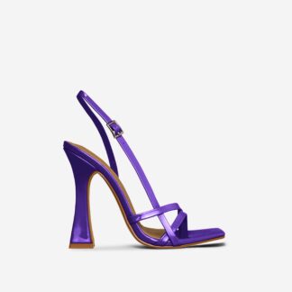 Choker Strappy Square Toe Sling Back Flared Block Heel In Purple Patent, Purple