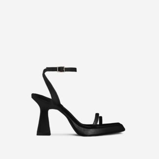 Cicley Square Toe Barely There Platform Flared Block Heel In Black Faux Leather, Black