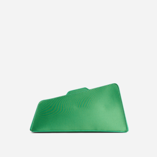 Colden Asymmetric Shaped Clutch Bag In Green Satin,, Green