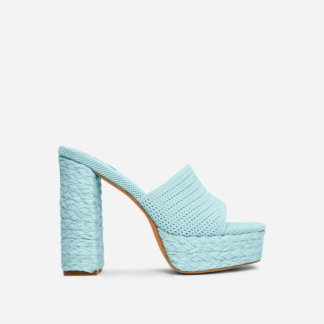 Corto Peep Toe Platform Block Heel Mule In Blue Woven, Blue