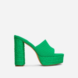 Corto Peep Toe Platform Block Heel Mule In Green Woven, Green