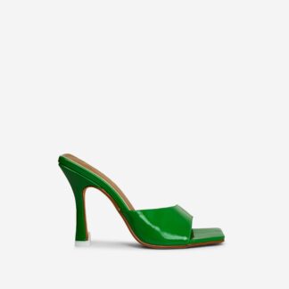 Dolce-Vita Wide Fit Square Peep Toe Flared Heel Mule In Green Patent, Green