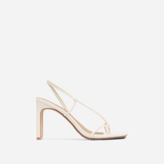 Marble Square Toe Knot Detail Heel In Cream Croc Print Patent, Nude