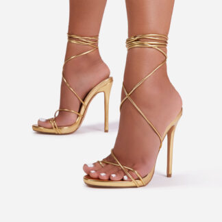 Gelato Lace Up Platform Heel In Gold Metallic Faux Leather, Gold