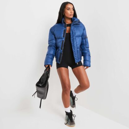 Amur Super Oversized Zip Detail Puffa Jacket In Blue UK 18, Blue