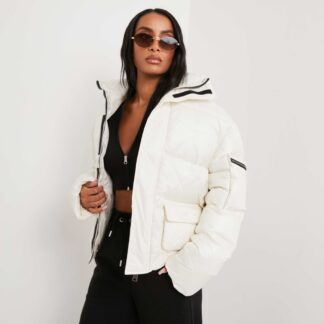 Amur Super Oversized Zip Detail Puffa Jacket In Cream Nude UK 16, Nude