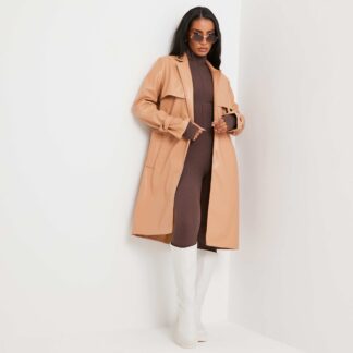 Belted Trench Coat In Beige Nude Faux Leather UK Small/Medium S/M, Nude