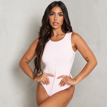 Basic Racer Bodysuit In Pink, Pink