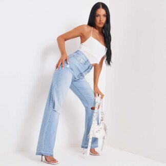 Ripped Jeans In Light Blue Wash Denim UK 10, Blue