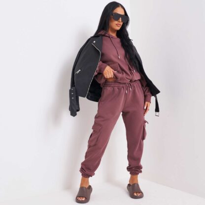 Pocket Detail Loungewear Hoodie Jogger Set In Dark Brown UK Small/Medium S/M, Brown