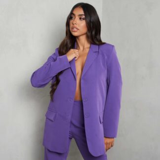 Button Front Oversize Blazer In Purple UK Large L, Purple