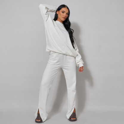 High Waist Split Front Trousers In White UK Medium M, White