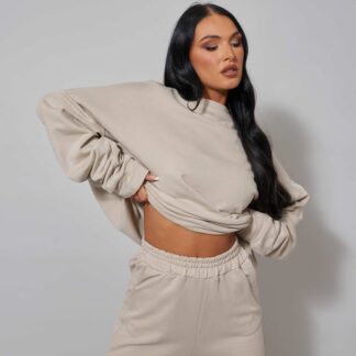 Cropped Sweatshirt In Beige UK Small S, Nude