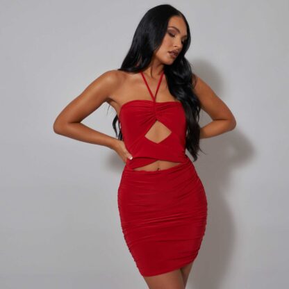 Cut Out Detail Halter Neck Minim Dress In Red UK 10, Red