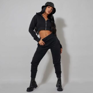 Zip Up Hoodie And Jogger Set In Black UK Large L, Black