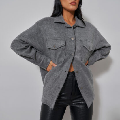 Button Front Jacket In Grey UK Large L, Grey
