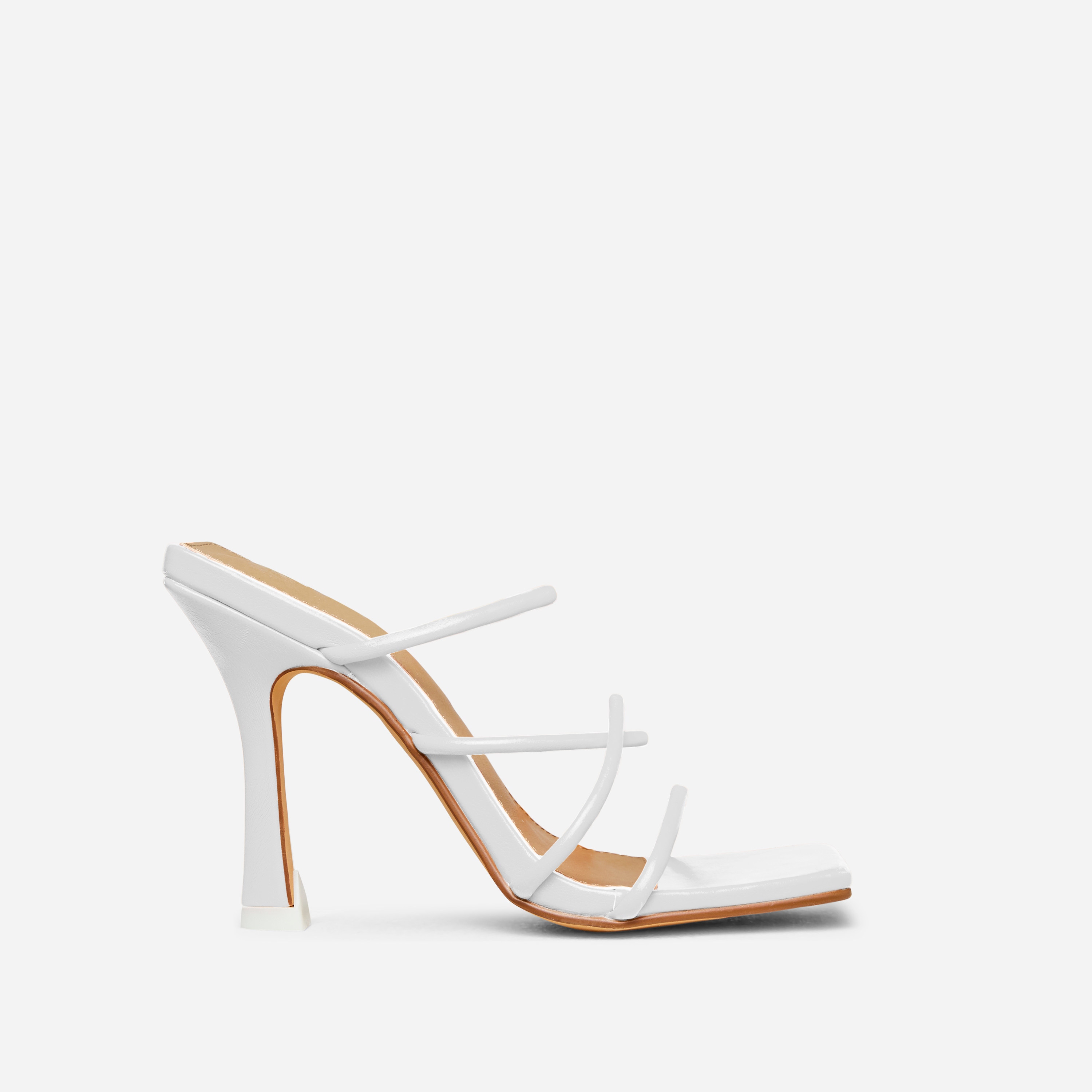 Blissy Twisted Strap Square Toe Heel Mule In White Faux Leather, White