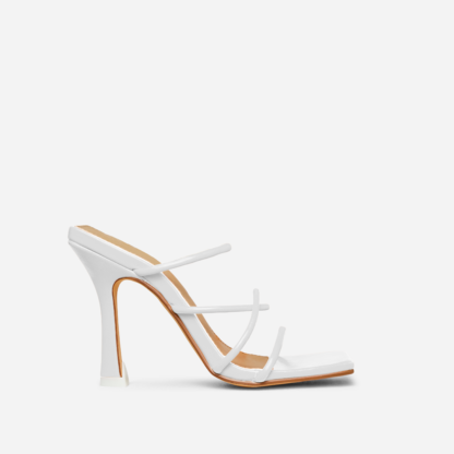 Blissy Wide Fit Twisted Strap Square Toe Heel Mule In White Faux Leather, White