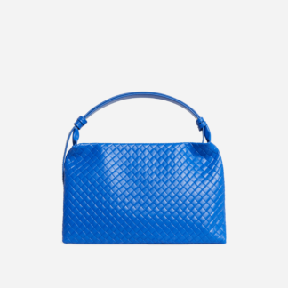 Garnet Woven Rectangle Shaped Grab Bag In Blue Faux Leather,, Blue