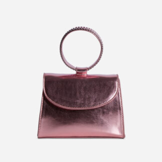 Hazel Link Detail Top Handle Grab Bag In Pink Metallic Faux Leather,, Pink