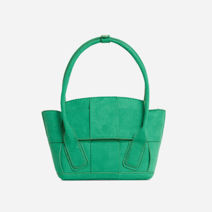 Jasper Woven Detail Shaped Tote Bag In Green Faux Suede,, Green