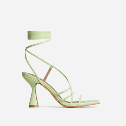 Lemoore Lace Up Strappy Square Toe Low Heel In Green Faux Leather, Green