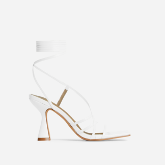 Lemoore Lace Up Strappy Square Toe Low Heel In White Faux Leather, White