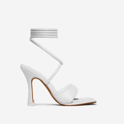 Love-Again Lace Up Padded Strap Detail Square Toe Heel In White Faux Leather, White