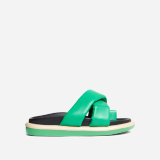 Muray Padded Cross Strap Flatform Slider Sandal In Green Faux Leather, Green