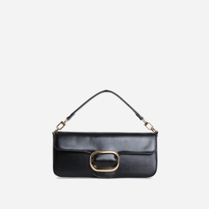 Rory Buckle Detail Rectangle Shaped Shoulder Bag In Black Faux Leather,, Black