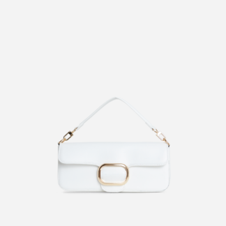 Rory Buckle Detail Rectangle Shaped Shoulder Bag In White Faux Leather,, White