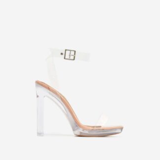 Icy Platform Barely There Perspex Thin Block Clear Heel In Nude Patent, Nude