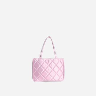 Seren Diamante Strap Detail Shopper Bag In Pink Quilted Satin,, Pink