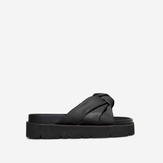 Tremont Knotted Strap Detail Flatform Slider Sandal In Black Faux, Black