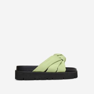 Tremont Knotted Strap Detail Flatform Slider Sandal In Light Green Faux, Green