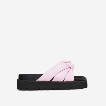 Tremont Knotted Strap Detail Flatform Slider Sandal In Light Pink Faux, Pink