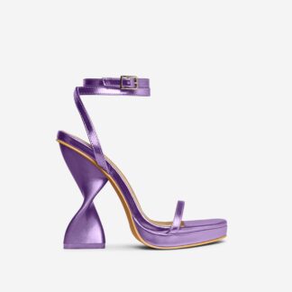 Vida-Loca Open Toe Platform Twisted Statement Heel In Purple Metallic Faux Leather, Purple