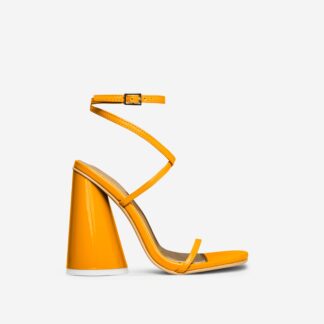 Wild-Side Cross Strap Open Toe Round Statement Block Heel In Orange Patent, Orange