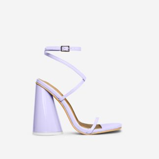 Wild-Side Wide Fit Cross Strap Open Toe Round Statement Block Heel In Lilac Patent, Purple