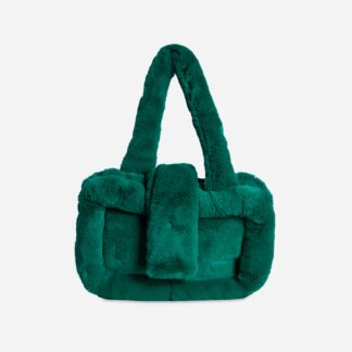 Winnie Rectangle Shaped Shoulder Bag In Green Faux Fur,, Green