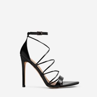 Yatta Strappy Pointed Toe Stiletto Heel In Black Patent, Black