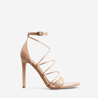 Yatta Strappy Pointed Toe Stiletto Heel In Nude Patent, Nude