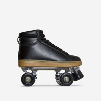 Roller-Girl Lace Up 4 Wheel Roller Skates In Black Tan Faux Leather, Black