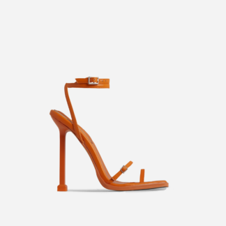 Party-Hardy Barely There Buckle Detail Square Toe Heel In Orange Faux Leather, Orange