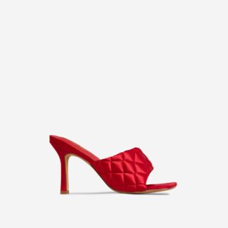 Tropez Square Toe Quilted Heel Mule In Red Satin, Red