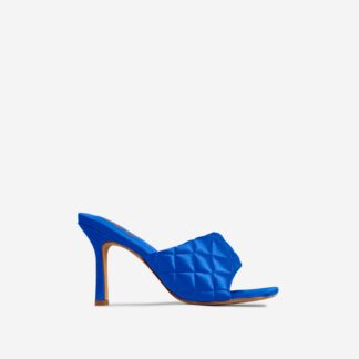 Tropez Square Toe Quilted Heel Mule In Blue Satin, Blue