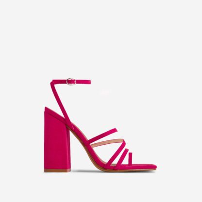 Octavia Wide Fit Strappy Square Toe Block Heel In Pink Faux Suede, Pink