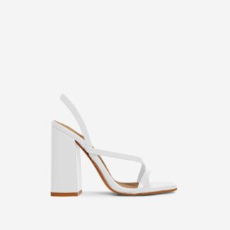 Wyoming Strappy Square Toe Slingback Block Heel In White Faux Leather, White